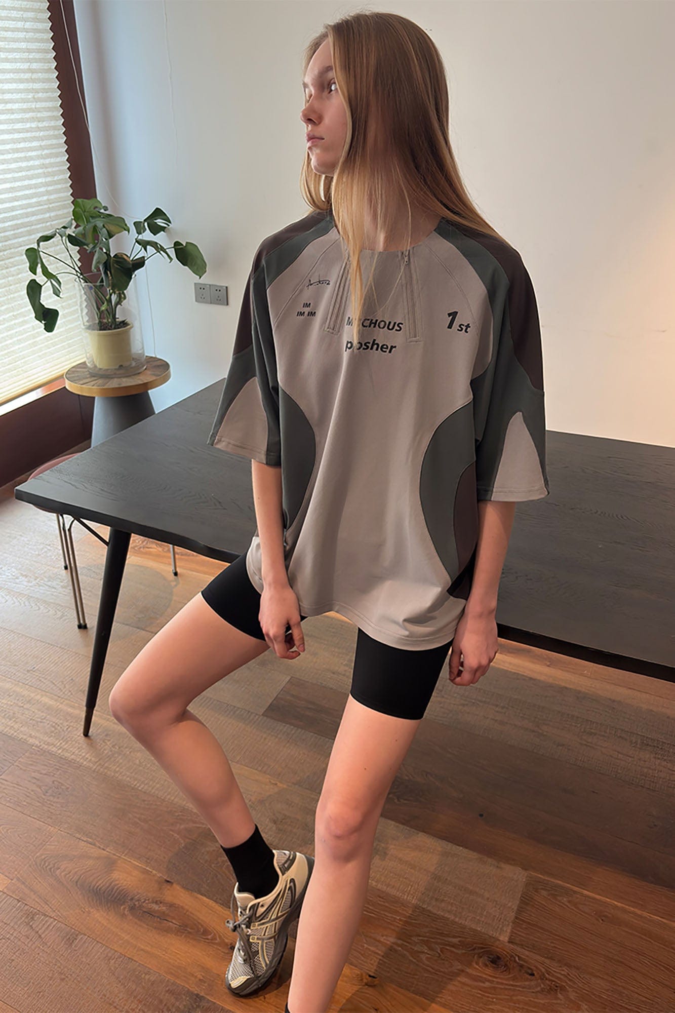 MIICHOUS Arc Spliced Dual Half-Zip Raglan T-Shirt