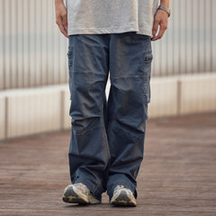 BANANA CLUB Zippered-Hem Multi-Pocket Crinkled Cargo Pants
