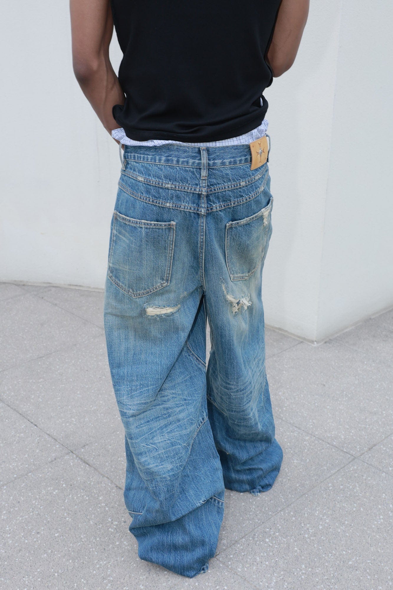STEEPC Washed Rippled Straight-Leg Jeans