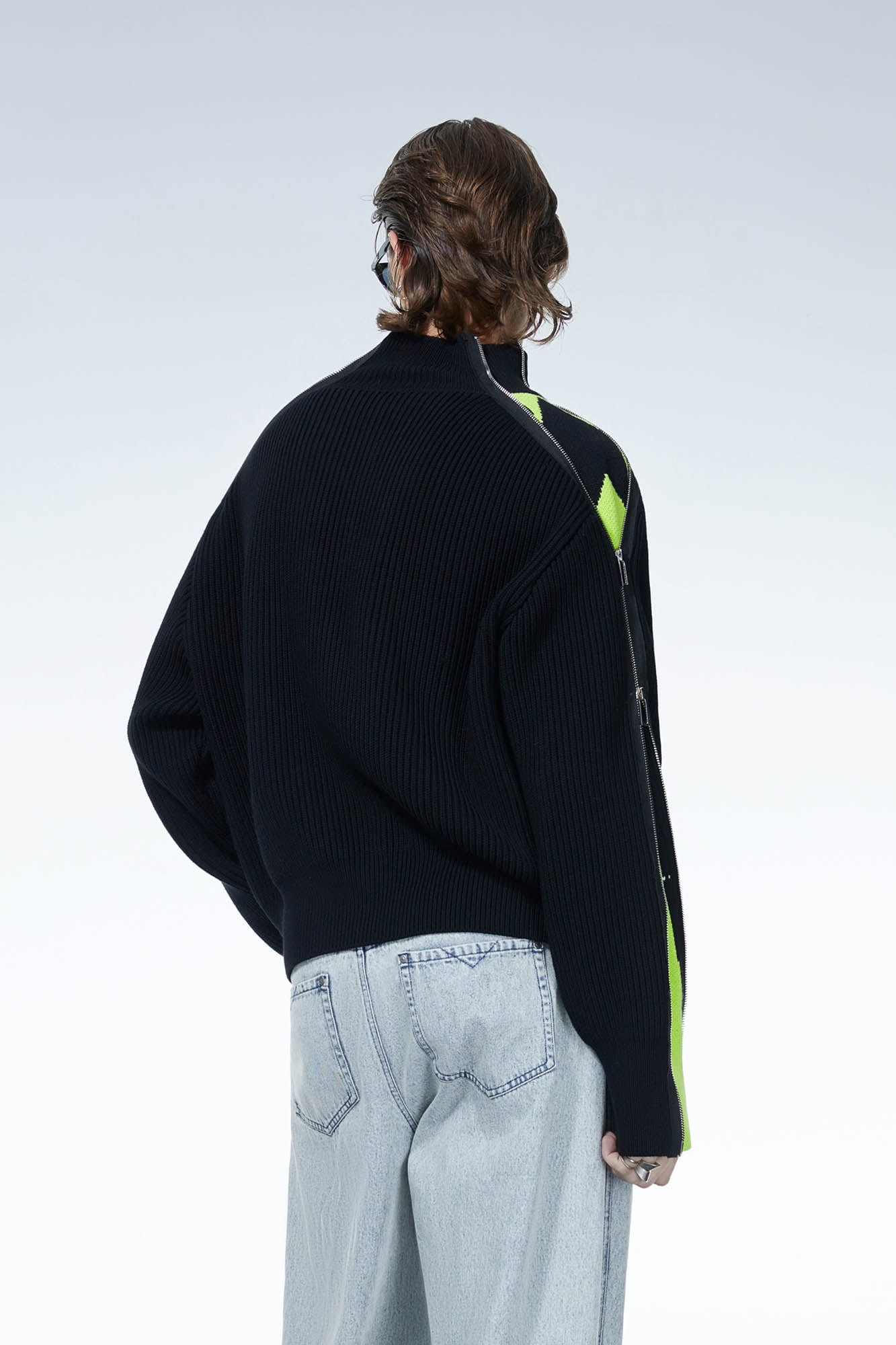 LOSTNFOUND Paneled Side-Zip Mock Neck Sweater