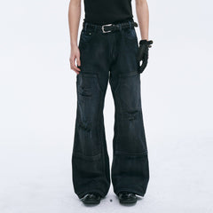 CATSSTAC Distressed Double-Knee Carpenter Straight-Leg Jeans Black