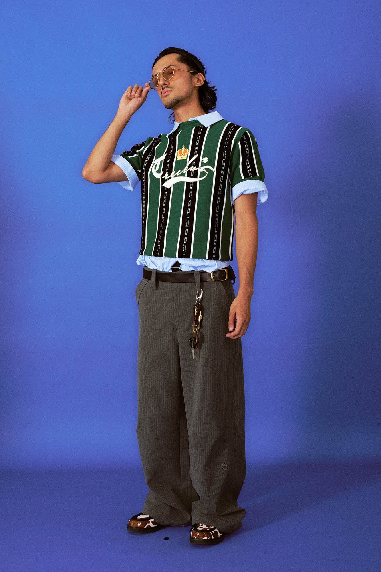 TRECLUB Retro Striped Straight-Leg Trousers