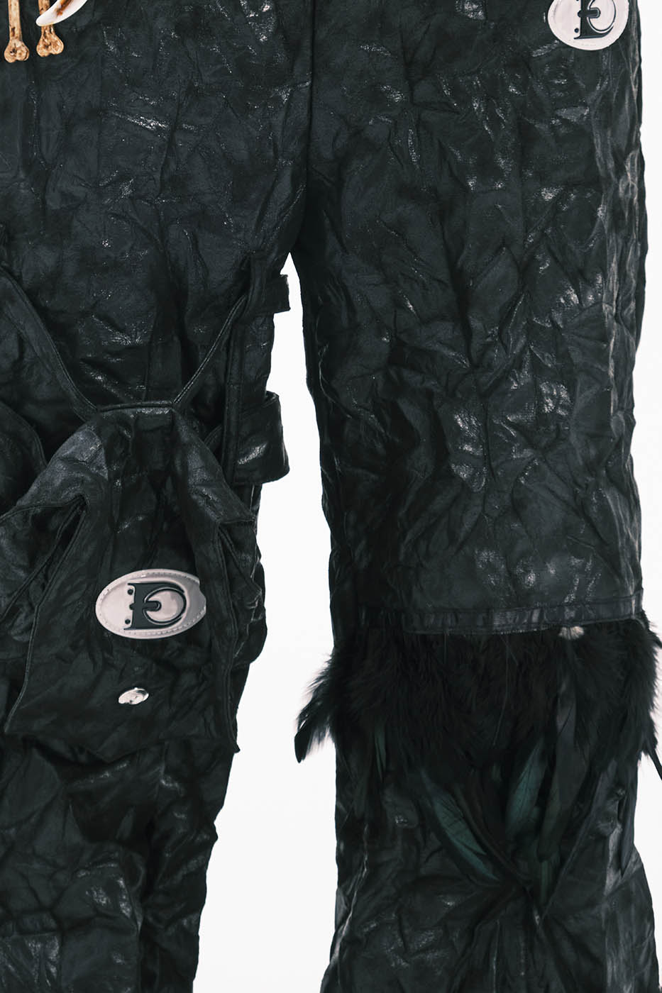 EMBRYO Deconstructed Faux Leather Bone Wrinkled Wide-Leg Pants
