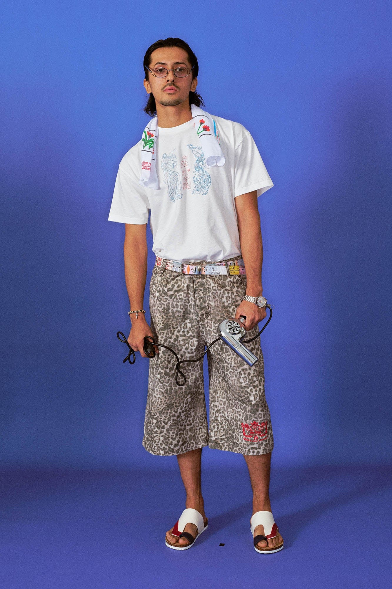 TRECLUB Leopard Washed Embroidered Cropped Pants