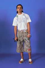TRECLUB Leopard Washed Embroidered Cropped Pants