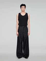 OPICLOTH Retro Washed Pleated Wide-Leg Jeans