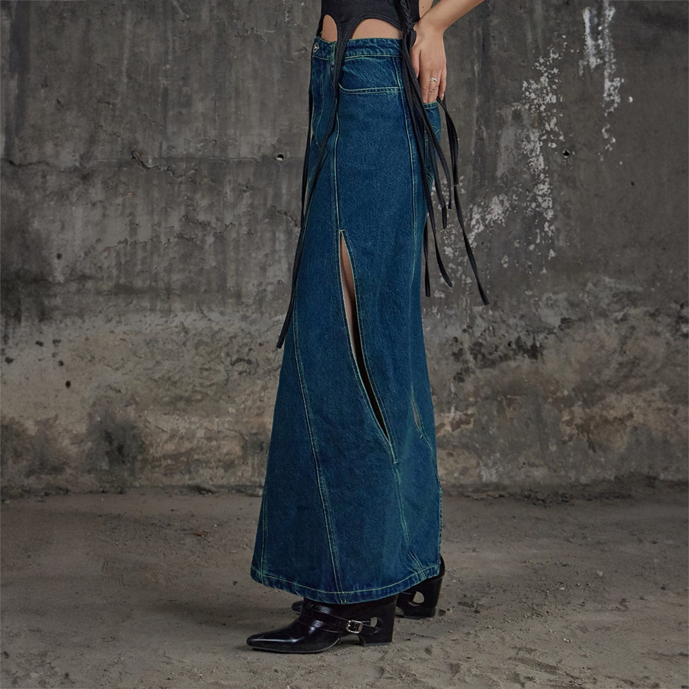 DND4DES Deconstructed Cutout Denim Skirt