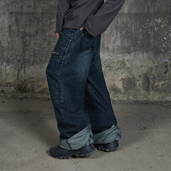 DND4DES Patchwork Raw-Edge Zipper Jeans Dark Blue