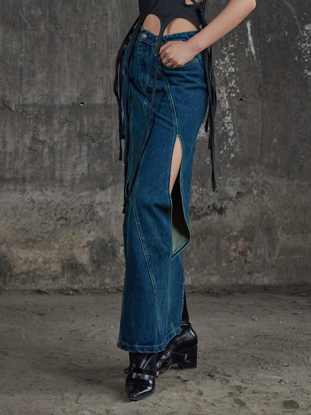 DND4DES Deconstructed Cutout Denim Skirt