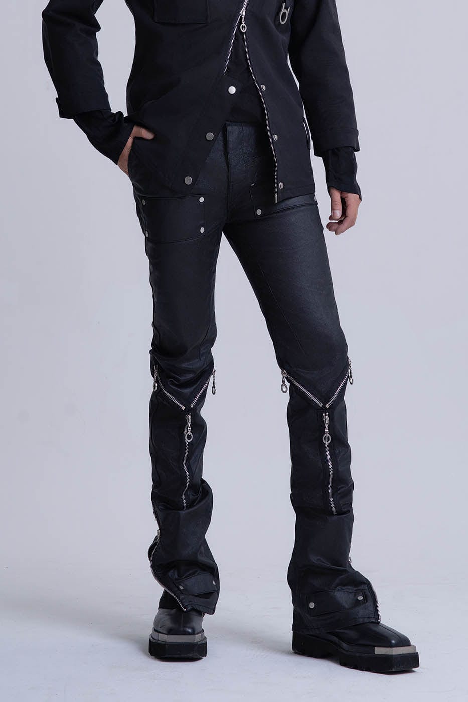 INSIDE OUT Multi-Zipper Rivet Pants