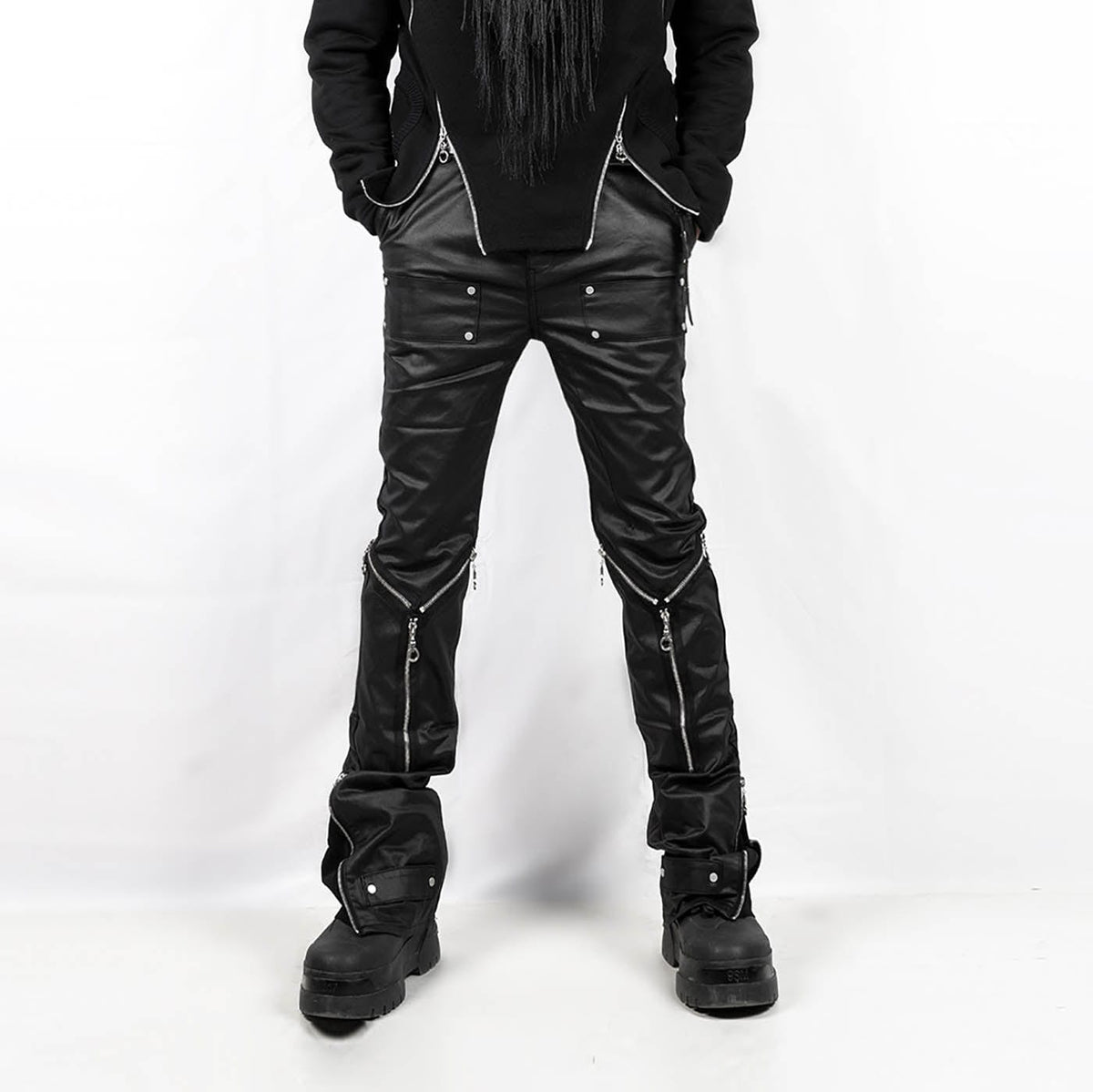 INSIDE OUT Multi-Zipper Rivet Pants