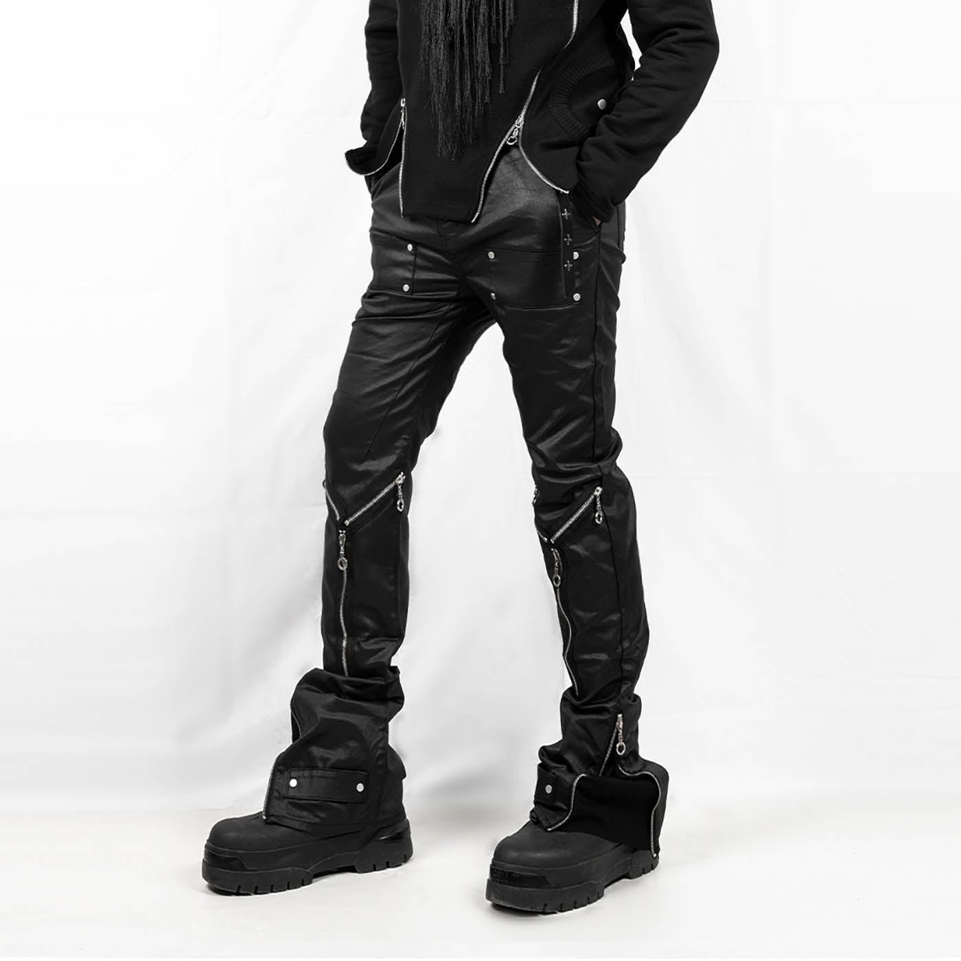 INSIDE OUT Multi-Zipper Rivet Pants
