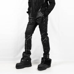 INSIDE OUT Multi-Zipper Rivet Pants