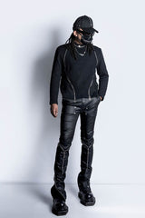 INSIDE OUT Multi-Zipper Rivet Pants