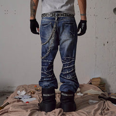 DND4DES Lightning-Creased Flared Jeans Blue