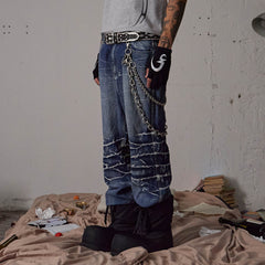 DND4DES Lightning-Creased Flared Jeans Blue