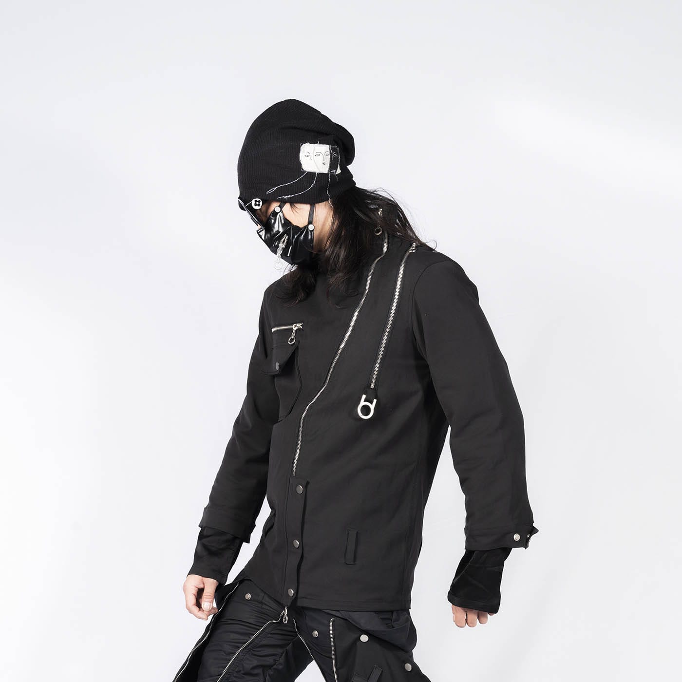 INSIDE OUT Asymmetrical Curved Zippered Jacket