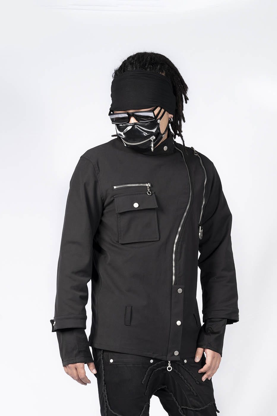 INSIDE OUT Asymmetrical Curved Zippered Jacket