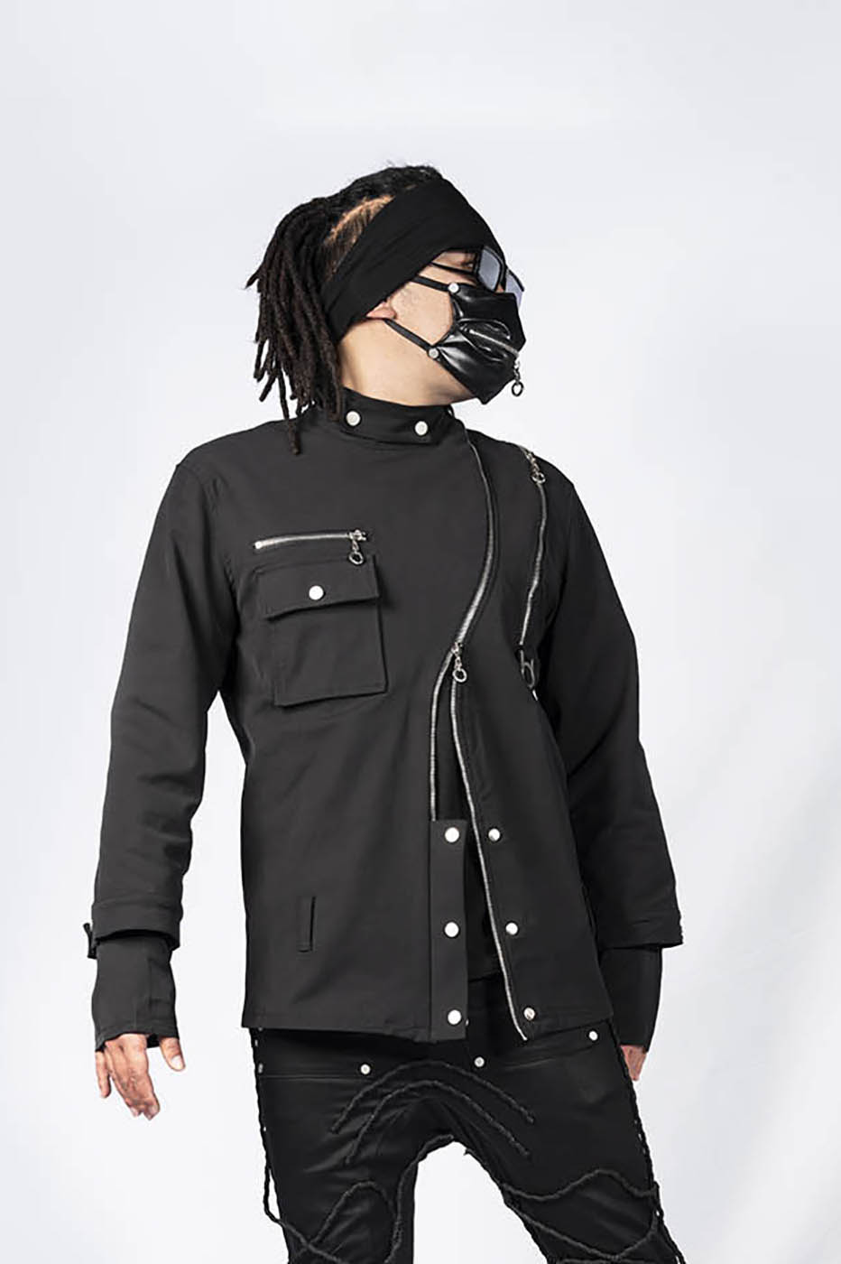 INSIDE OUT Asymmetrical Curved Zippered Jacket