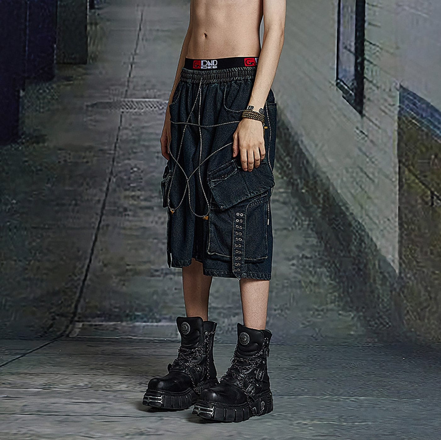 DND4DES Star Drawstring Deconstructed Denim Shorts