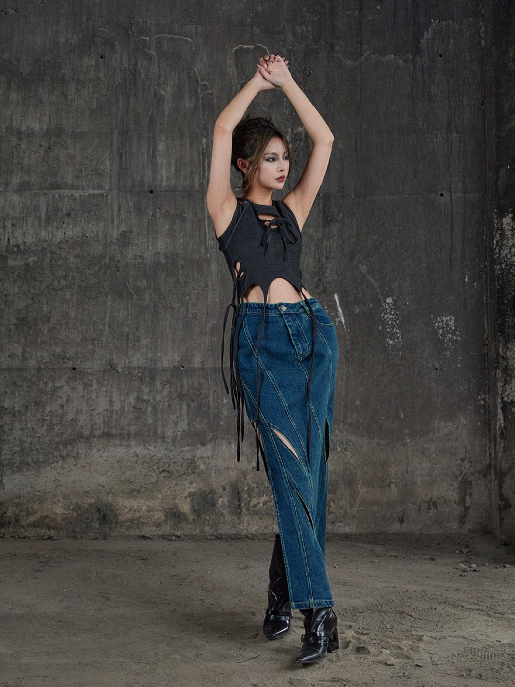 DND4DES Deconstructed Cutout Denim Skirt