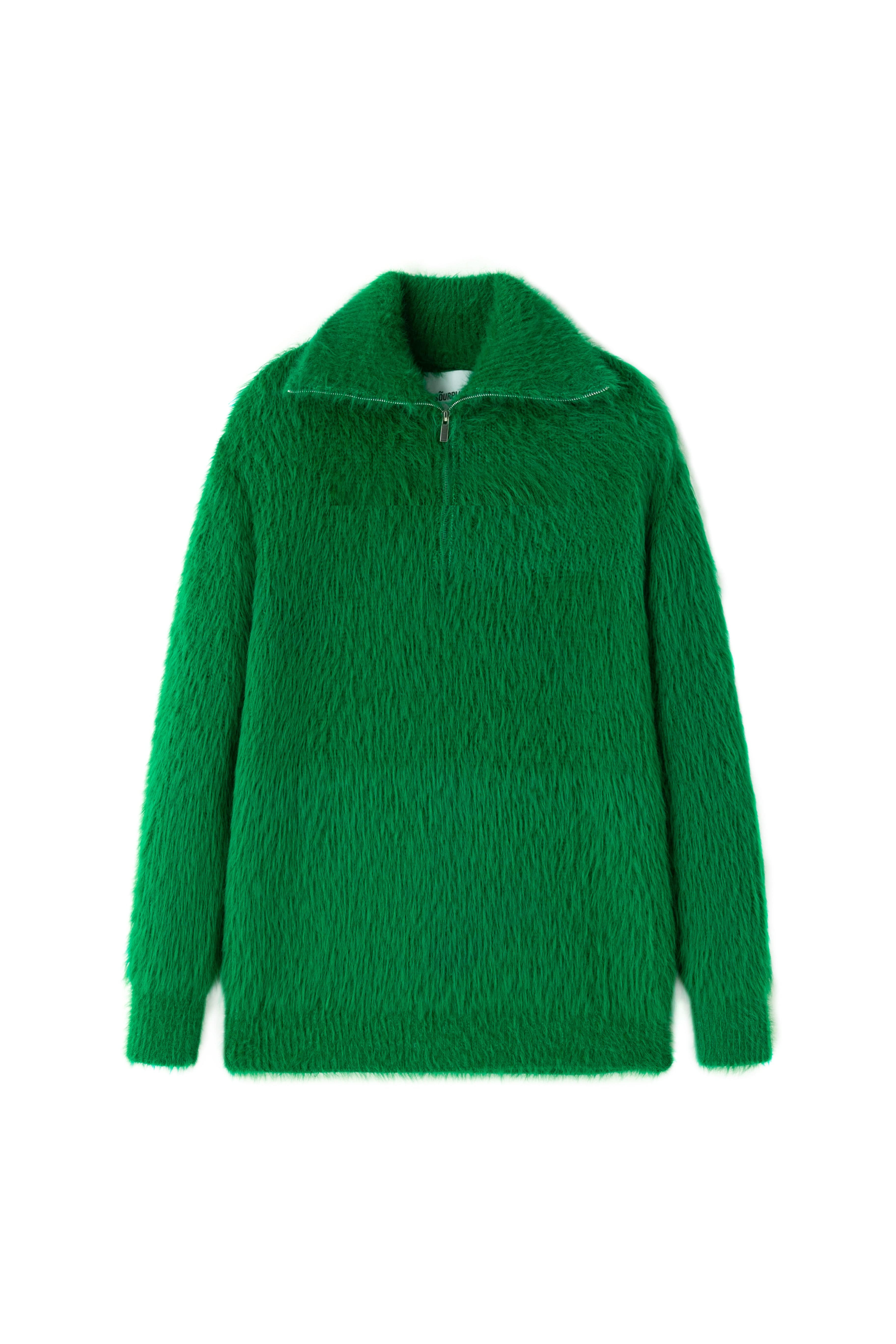 SOURPLUM Faux Fur Half Zip Sweater Avocado