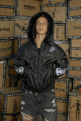 BLACK8MOB Flame Detachable-Fur Hooded Jacket