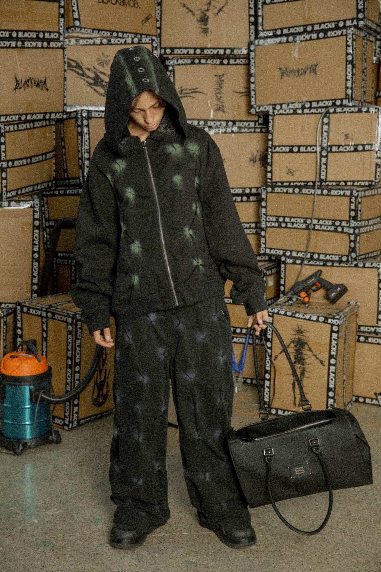 BLACK8MOB Wrinkled Tie-Dye Zip-Up Hoodie