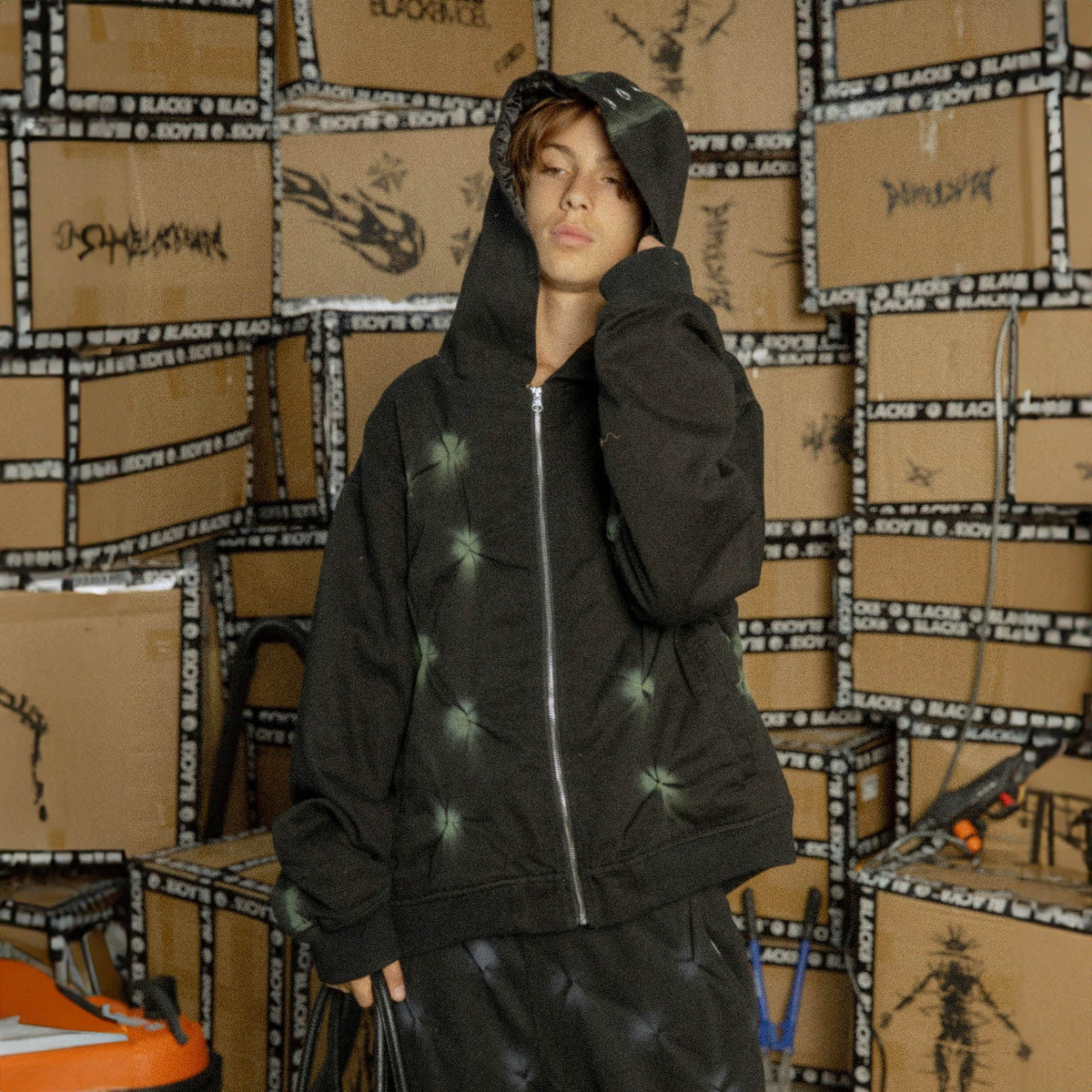 BLACK8MOB Wrinkled Tie-Dye Zip-Up Hoodie