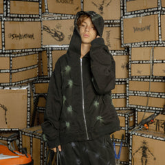 BLACK8MOB Wrinkled Tie-Dye Zip-Up Hoodie