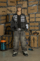 BLACK8MOB Studded Patchwork Bomber Jacket