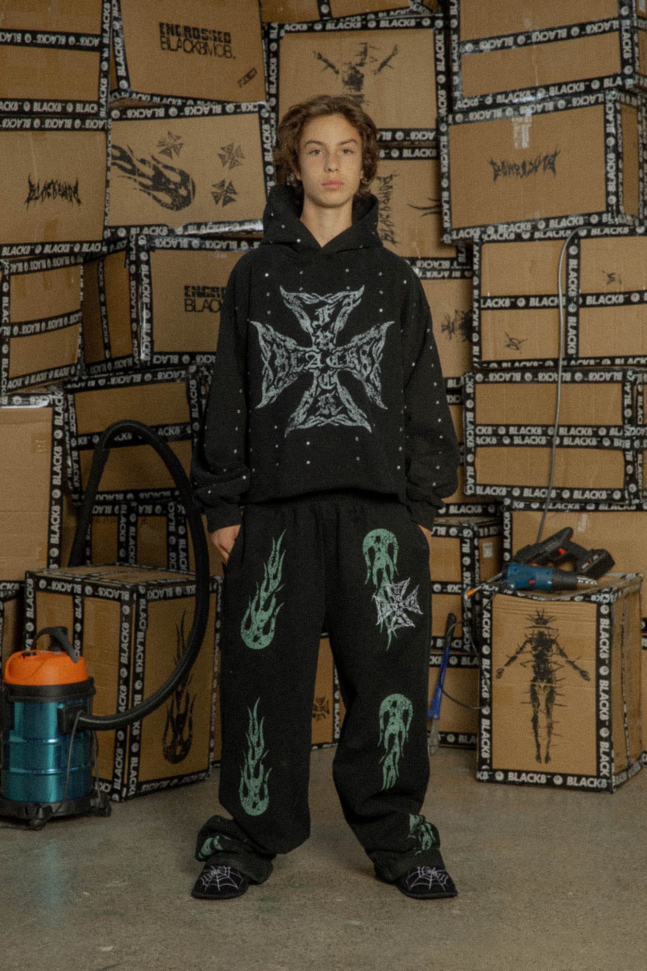 BLACK8MOB Full Studded Cross Hoodie