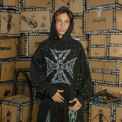 BLACK8MOB Full Studded Cross Hoodie