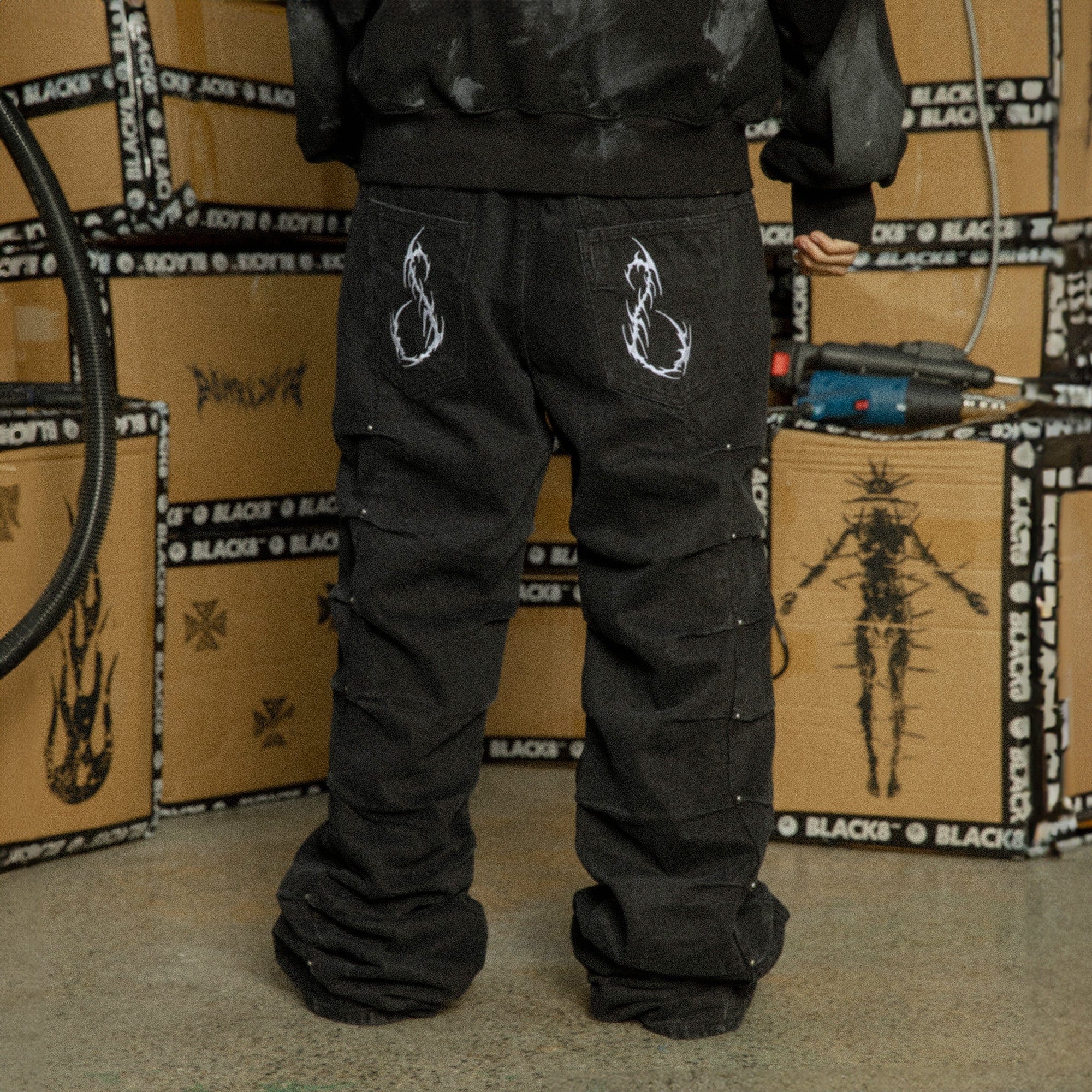 BLACK8MOB Armour Crinkled Rivet Pants