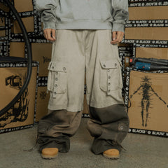 BLACK8MOB Distressed Paneled Multi-Pocket Cargo