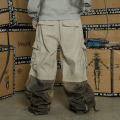 BLACK8MOB Distressed Paneled Multi-Pocket Cargo