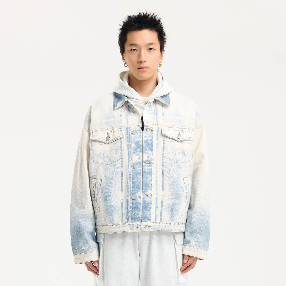 BONELESS Washed Faded Denim Jacket