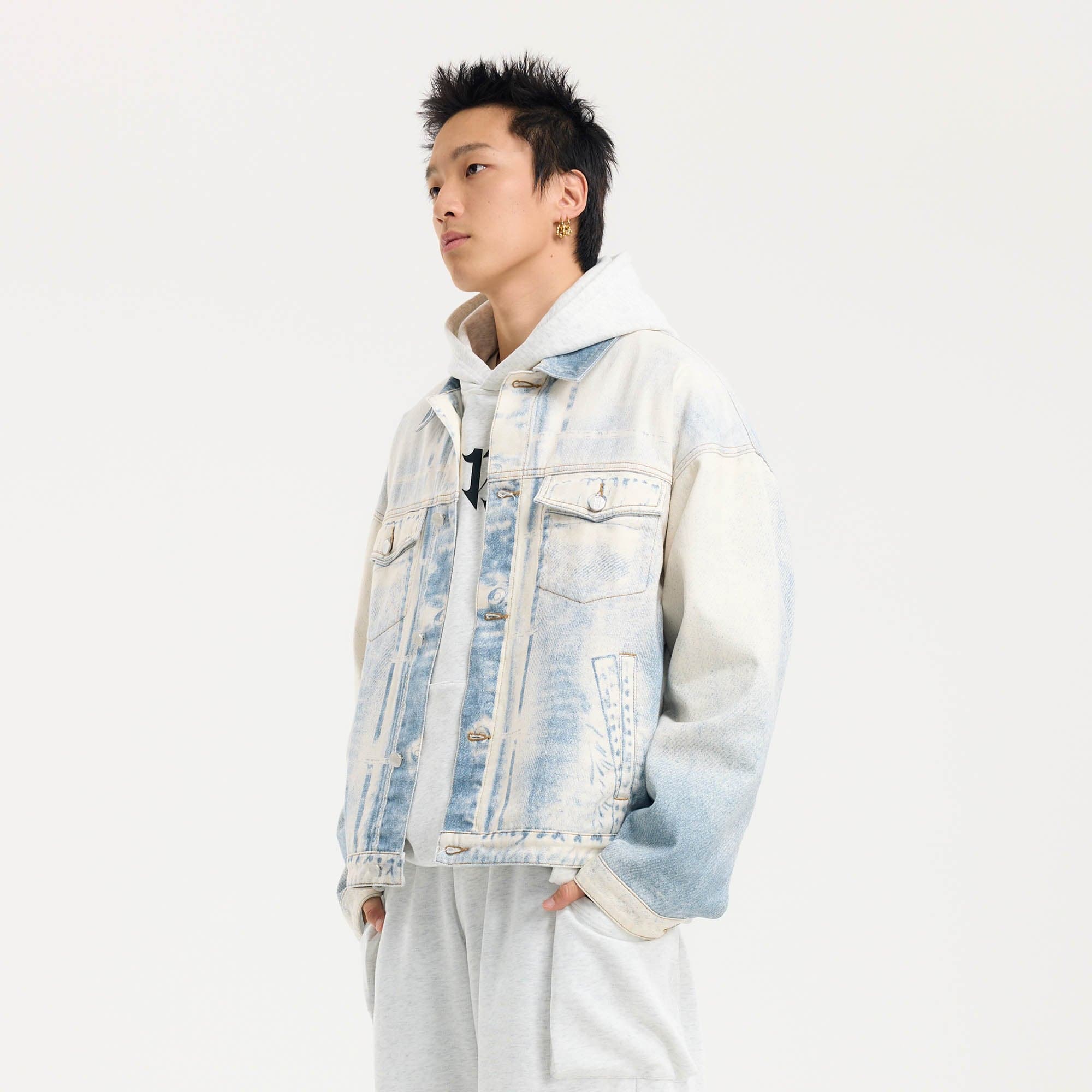 BONELESS Washed Faded Denim Jacket