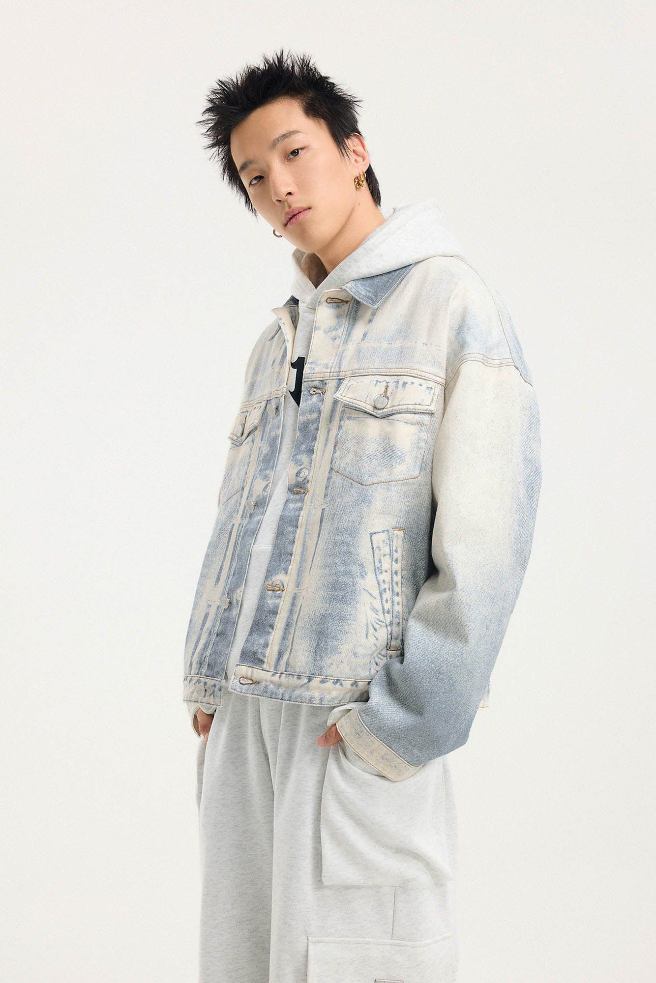 BONELESS Washed Faded Denim Jacket