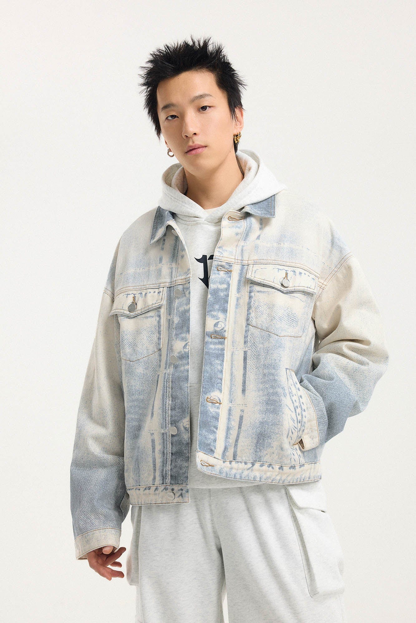 BONELESS Washed Faded Denim Jacket