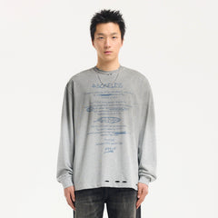 BONELESS Distressed Statement Graffiti Gradient Long-Sleeve Tee