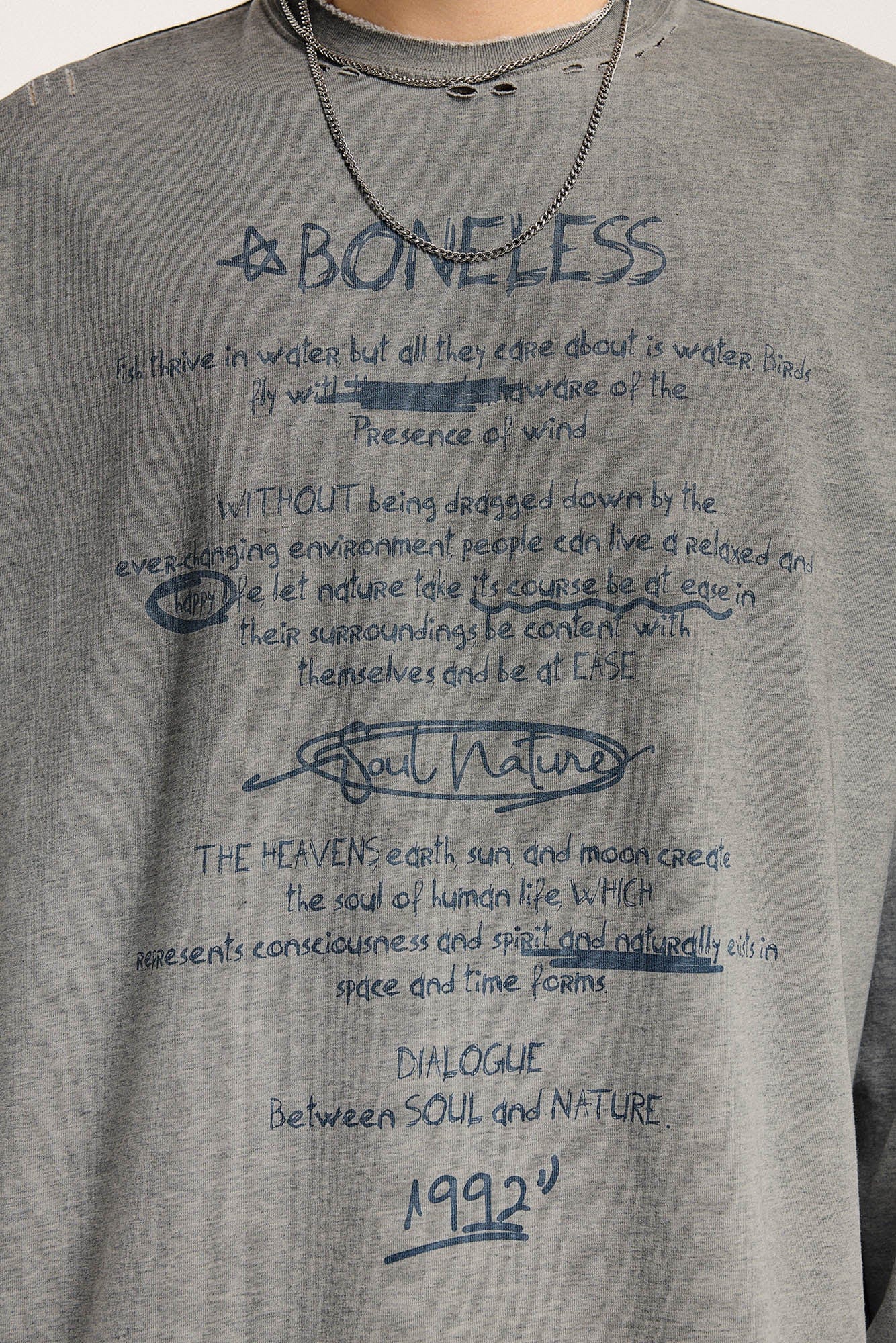 BONELESS Distressed Statement Graffiti Gradient Long-Sleeve Tee