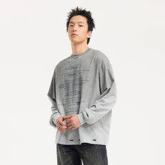 BONELESS Distressed Statement Graffiti Gradient Long-Sleeve Tee