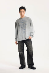 BONELESS Distressed Statement Graffiti Gradient Long-Sleeve Tee