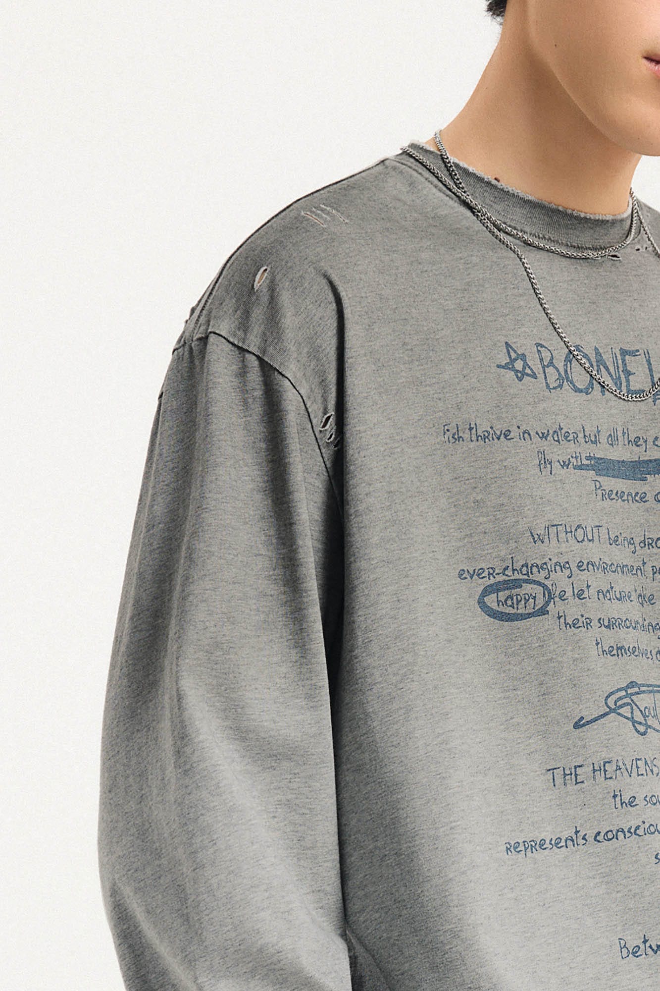 BONELESS Distressed Statement Graffiti Gradient Long-Sleeve Tee