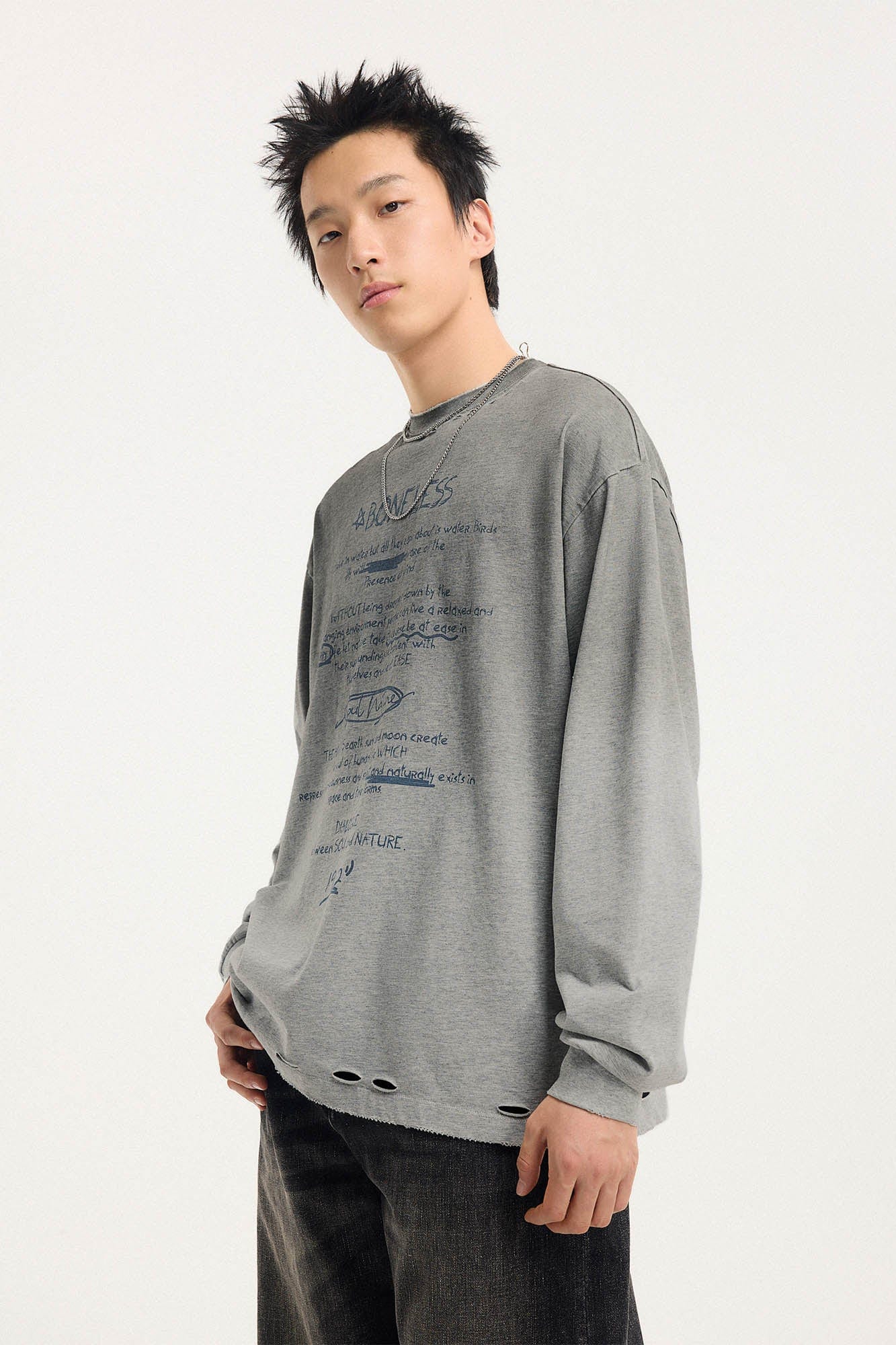 BONELESS Distressed Statement Graffiti Gradient Long-Sleeve Tee