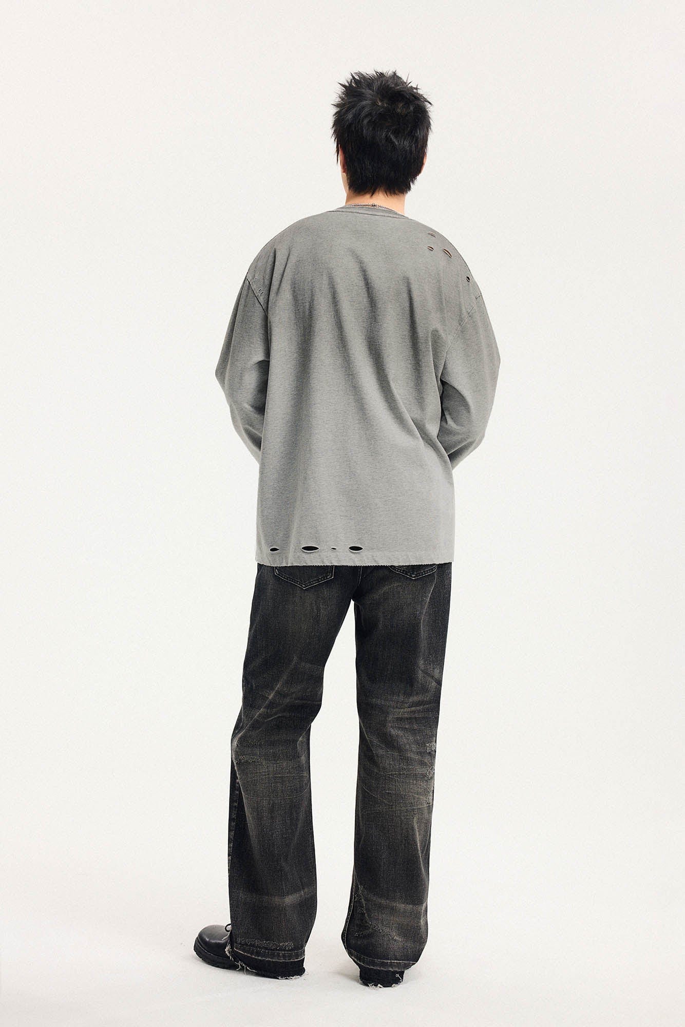 BONELESS Distressed Statement Graffiti Gradient Long-Sleeve Tee