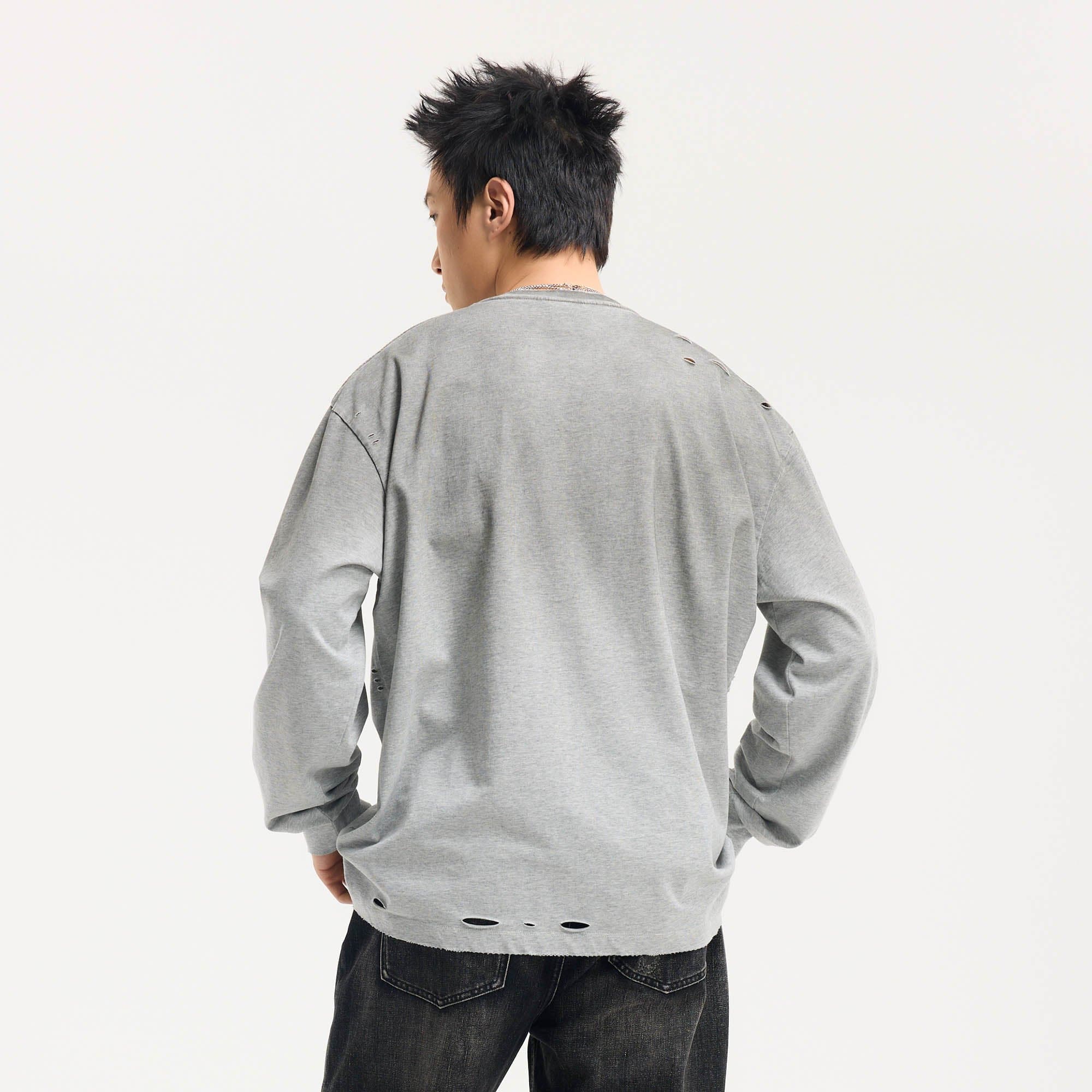BONELESS Distressed Statement Graffiti Gradient Long-Sleeve Tee