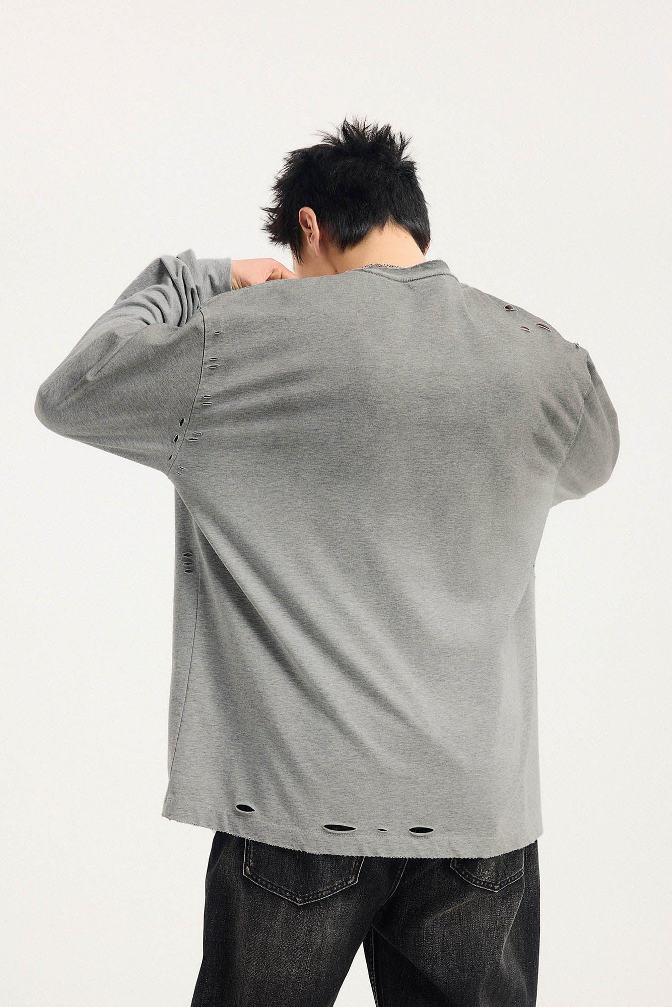 BONELESS Distressed Statement Graffiti Gradient Long-Sleeve Tee