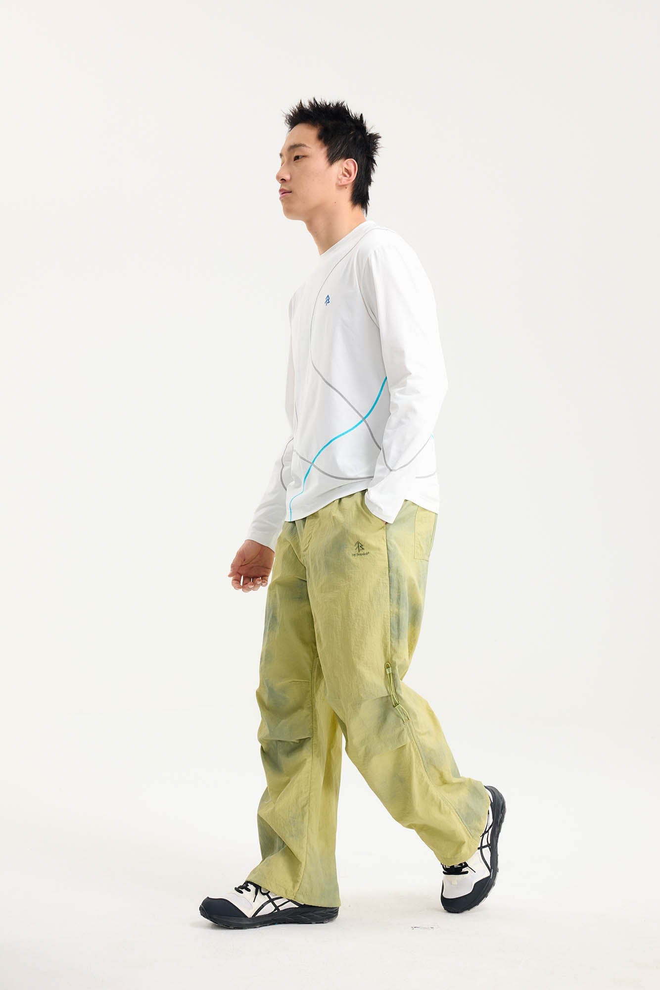 BONELESS Tie-Dye Crinkled Parachute Pants